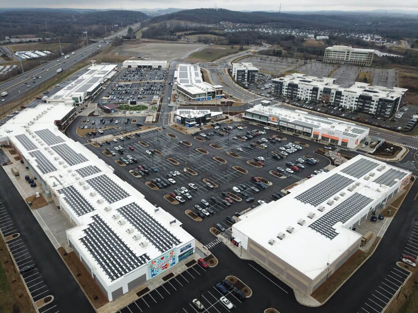 Rooftop commercial solar installation at Tanger Outlets Nashville, Tennessee