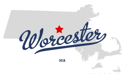 Map outline with "Worcester" and star.